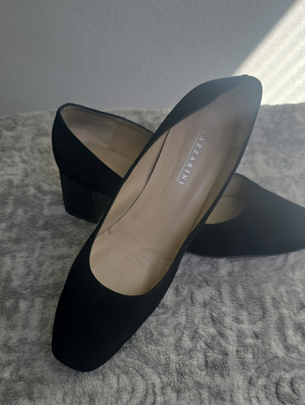 Black Suede Block Heel Pumps